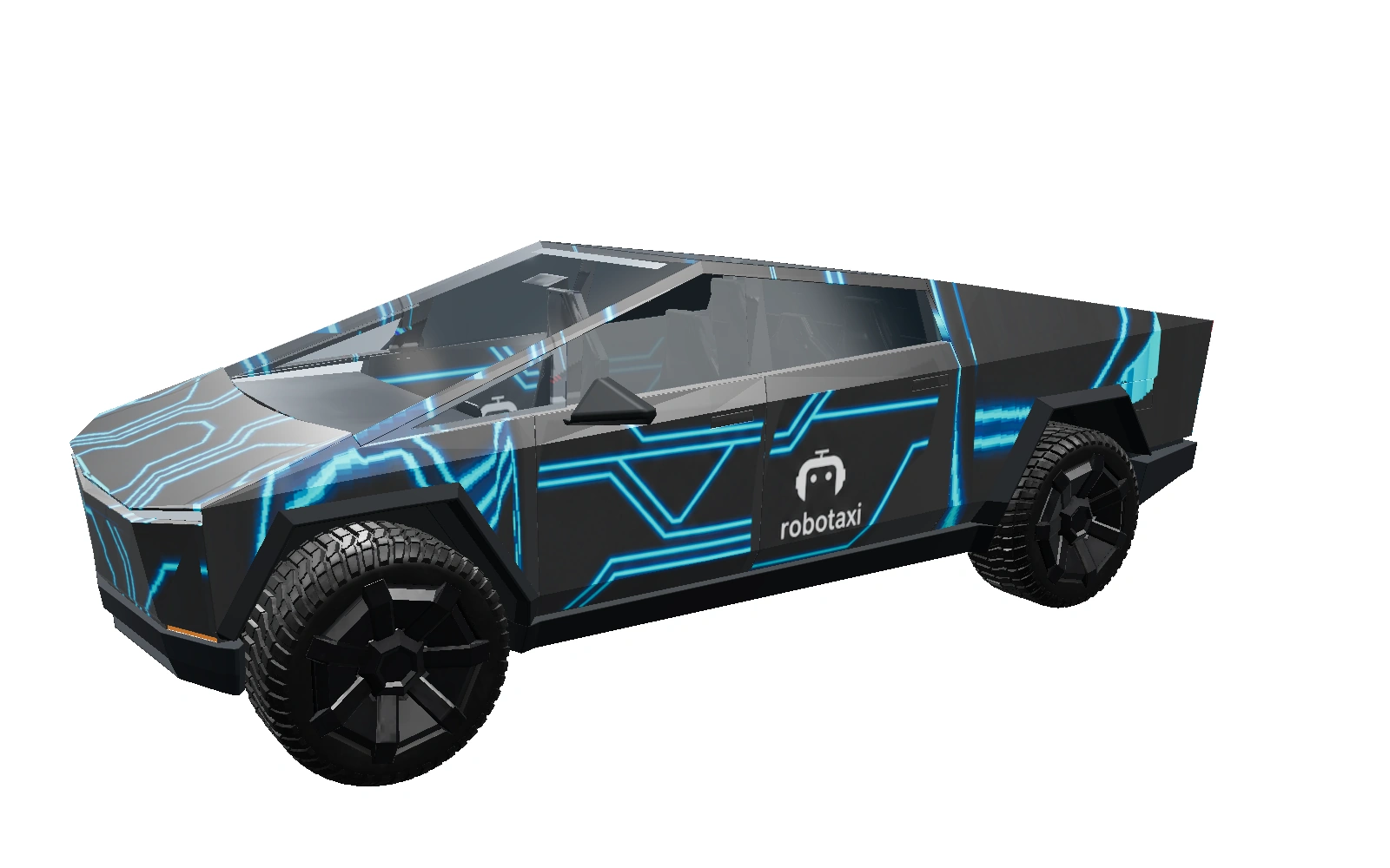 Cybertruck · Cybertruck wearing the Robotaxi — Circuit Blue digital wrap
